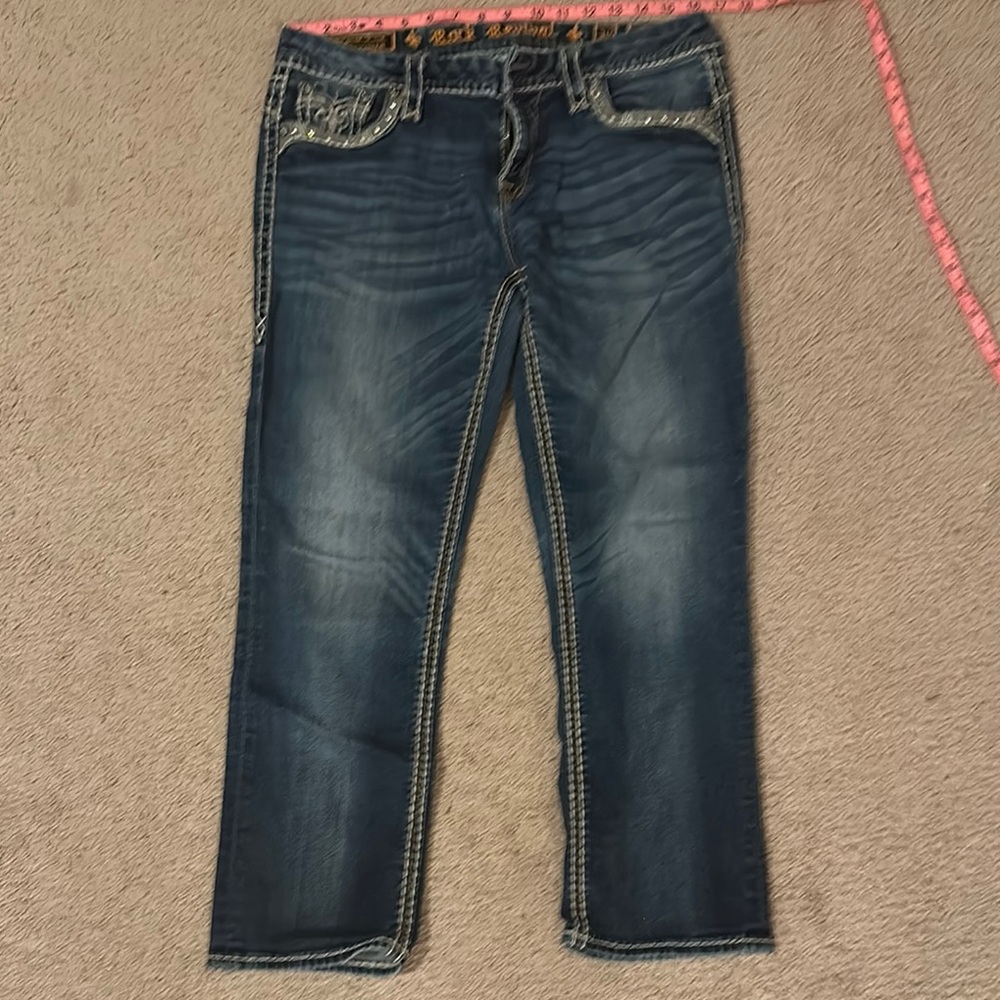 Rock Revival Blue Denim Jeans Cropped Stretch